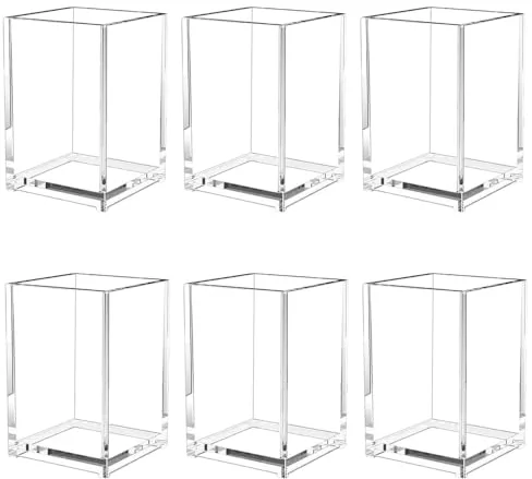 Naisfei 6 unidades de acrílico portalápices, 10 x 6,5 x 6,5 cm, soporte para lápices, escritorio, transparente, para lápices, maquillaje, pinceles, organizador para oficina, escuela, hogar