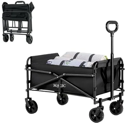 Carro Plegable de Playa y Camping. Carrito Todo Terreno con Ruedas, Carreta de Transporte con Bolsa y Mango Ajustable. Carretilla de Mano para Picnic, Jardin, Compras, etc. (57x39cm, 85L)