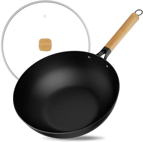 Jobin 30cm Wok Antiadherente con Tapa, Wok Induccion Sin Recubrimiento Químico y Gran Capacidad para Porciones de Comida de 3-5 Personas, Ideal para Cocinas de Inducción, Eléctricas y de Gas