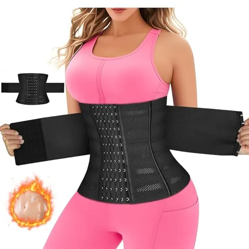 AOOWU Fajas Reductoras Mujer, Deportiva de Fitness Waist Trainer, Adelgazante Deporte Cintura Entrenador Ajustable, Lumbar Fajas Reductoras Abdomen para Mujer y Hombre Negro (L)