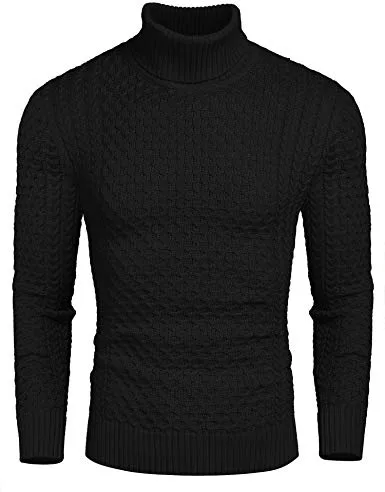 COOFANDY Jersey Hombre Cuello Alto Invierno Sueter Manga Larga Cuello Vuelto Jersey de Punto Sweater Ajustado Negro XL