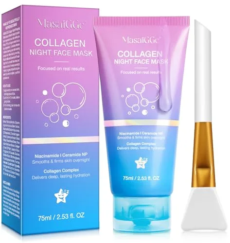 Mascarilla de Colágeno,Collagen Night Wrapping Mask,Mascarilla Facial de Colágeno para Envolver Durante la Noche,Hidratación Intensa,Minimiza Poros,Reduce Arrugas y Mejora la Elasticidad de la Piel