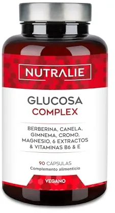 Glucosa Complex 2000mg - Azúcar Sangre - Control Glucosa Berberina Cromo Canela Gymnema Pimienta Negra Melon Amargo Vitamina E B6 - Niveles Normales de Glucosa en Sangre - 90 Cápsulas Nutralie