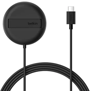 Belkin Cargador Inalámbrico Compatible con MagSafe, Base de Carga Magnética 15W, Certificación Qi2, iPhone 17, Air, Samsung Galaxy S25, Pixelsnap y AirPods - Sin Fuente de alimentación - Negro