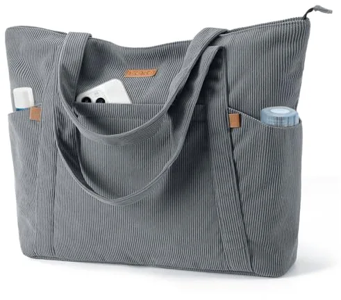 Lekespring Bolsa Tote Bag Grande Bolsa de Playa Mujer, Bolso Shopper, Bolso Ordenador Portatil con Compartimento para Portátil de 17 Pulgadas, Elegante Bolsos Bandolera para Trabajo Escuela, Gris