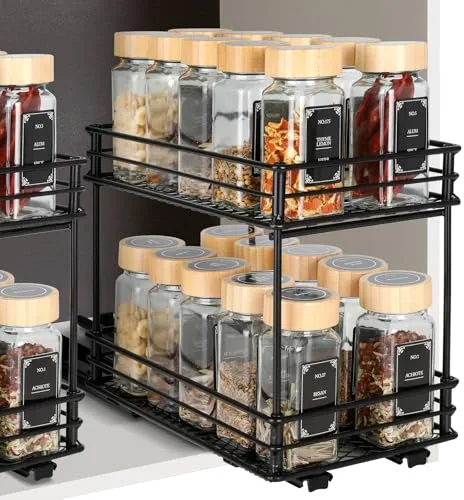 VINATO Organizador Deslizante de Especias de 2 Niveles – Estante para Especias con Guías, Organizador de Cocina para Armario (26x15x21,8 cm)