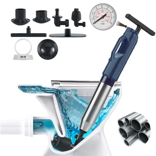 Wenbones Desatascador de Tuberías con Aire Comprimido, Limpiador de inodoro con para Desagües e Inodoro Desatascador Inflable de alta presión para Inodoro Lavabo Bañera Tubería Plato (2ª gen, Azul)