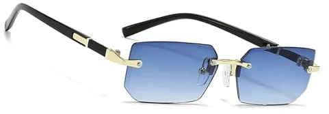 MEGAVOW Gafas de Sol Sin Montura Rectangulares, Retro Vintage Lentes Cuadrados, Protección UV, Cuadradas de Moda para Mujer Hombre, Gafa Lente Tintadas