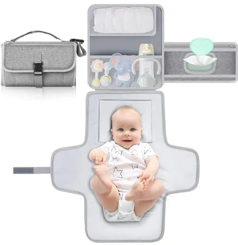 Romon Cambiador Bebé Portátil, Colchones Plegables y Desmontable Mantas Bolso con 5 Bolsillos Cambiador Impermeable Reutilizable Baby Diaper Mat Accesorios Bebe Recien Nacido para Niños Niñas, Gris