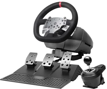 Mars Gaming MWH-RSX, Volante SimRacing con Force Feedback y Motor Dual, Set 3 Pedales con Resistencia Progresiva, Palanca Cambios en H y 12 Marchas, 14 Botones Personalizables, PC/PS4/Xbox Series X|S