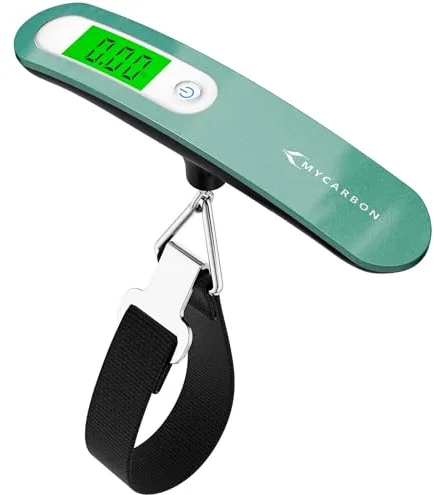 MYCARBON Escala de Equipaje Digital 110 lb / 50 kg Capacidad Peso Maletas Báscula LCD Portátil Báscula Maletas Viaje (Verde)