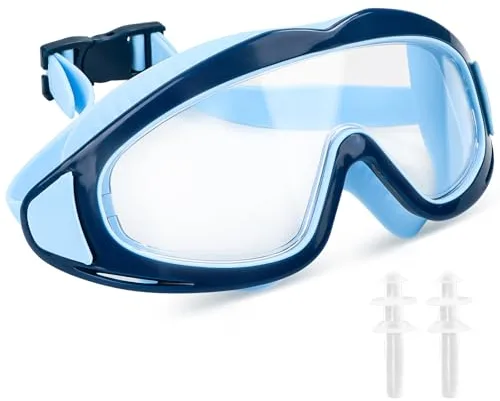 Gafas de natación para niños, gafas de buceo para niños de 3 a 15 años, antivaho, impermeables, máscara de buceo panorámica, antifugas de 180°, para niños y niñas (azul)