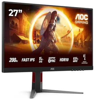 AOC 27G4HA Monitor Gaming 27 Pulgadas FHD, 200Hz, Fast IPS, 0.5 ms MPRT, Adaptive Sync., HDR10, G-Sync Compatible, Altura Ajustable, Altavoces (1920x1080, 2X HDMI 2.0, 1x DP 1.4), Rojo/Negro