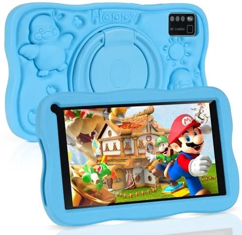 SUMTAB Newest Tablet Niños 7 Pulgadas, Android Tablet,8GB RAM 64GB ROM (mpliable 256 GB), GMS Certified, Pantalla IPS HD, Control Parental, Tableta educativa para niños con Funda EV(Azul)