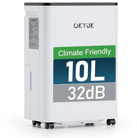 Deshumidificador 10L con Indicador Digital de Humedad,Deshumificadores de humedad Deshumidificador para Hogar hasta 30m² con Apagado Automático, Ideal para, Baños, Dormitorios, Sótanos (10L Blanco)