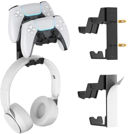 KDD Dos Soporte Mando Gamepad, Universal Soporte Auriculares Pared & Gancho Controlador de Pared, Instalación Adhesiva o con Tornillos para Cascos Xbox PS5/4/3 Switch STEAM Juegos Accesorios Gaming PC
