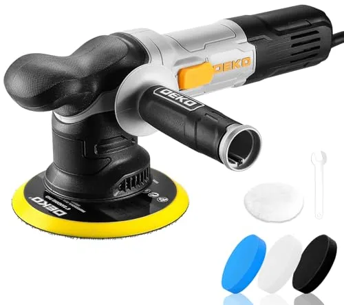 Pulidora de Doble Acción, DEKOPRO 800W Kit Pulidora Coche，con 150MM Almohadilla Abrasiva, 6 Velocidades Variables, 1800-5500 RPM, 9MM Orbital - Para Detallar, Pulir y Encerar el Coche