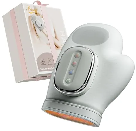 Prisag Masajeador de Manos Eléctricos Inalámbrico con Calor y Compresión, Masaje Dedos, Muñecas y Palma, 3 Modos 5 Niveles, Regalo para Hombres y Mujeres, Relaja las Manos