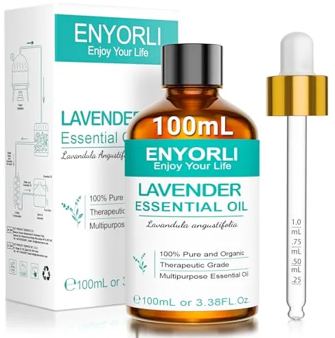 ENYORLI Aceite Esencial de Lavanda 100ml Aceite de Lavanda Matural Favorece el Sueño Orgánico Sin diluir Relajación Masaje Corporal Cuidado de la Piel Difusor Baño