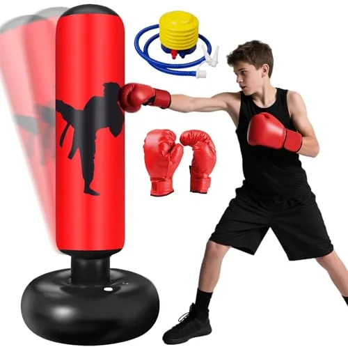 Ninonly Saco Boxeo Niños 160cm con Guantes y Bomba Punching Ball Boxeo Niño Ideal Karate, Kickboxing, Equipo de Boxeo, Saco de Boxeo para Niños Niños y Niñas de 3 a 12 Años