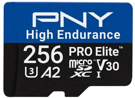 PNY Tarjeta microSDXC 256GB Pro Elite™ High Endurance C10 U3 V30 A2, hasta 100/90 MB/s de Lectura/Escritura, 4K UHD, Full HD, UHS-I, cámara de vigilancia y de Seguridad, Dash CAM