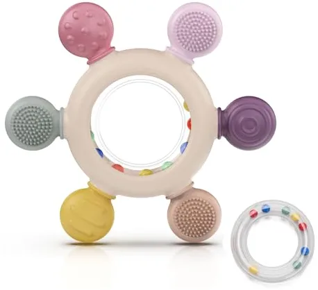akolik Mordedor Bebe, Sonajero de Silicona para Bebé, Juguete de Dentición de Remo, Juguete Agarrar, Accesorio de Enfermería para Dentición sin BPA para Bebés de más de 0 3 6 9 Meses