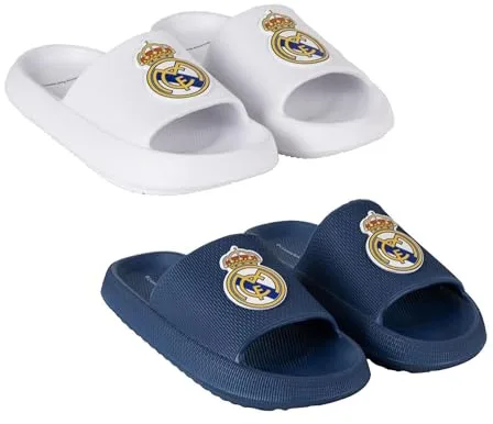 Chanclas Playa EVA Real Madrid para Niños y Adultos, Calzado Oficial Ligero y Antideslizante | Sandalias Verano con Escudo del Club, Tallas Infantiles y Adultas