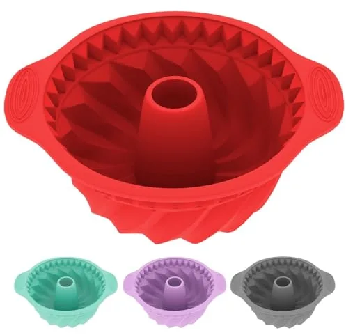 Molde redondo de silicona para pasteles, molde para hornear, molde para pastel, freidora de aire, hoyo, rótula y pastel, extraíble, 24 x 11 cm (pastel rojo)