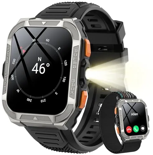 Blackview Reloj Inteligente Hombre Militar - GPS, Linterna, Brújula, AI, 1.91"Smartwatch Hombre con 100+ Modos Deportivos, Llamadas/Notificación, Pulsómetro/Oxímetro/Sueño, Pulsera Actividad (W80Pro)