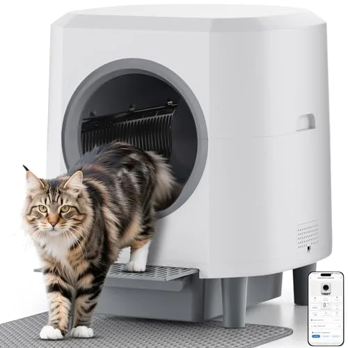 Ellenpent Arenero Gatos Autolimpiable, Caja Arena Gato Automatica con App Control, Antifugas/Atrapamiento/Olores, 90L para Múltiples Gatos, Vaciado con Un Solo Botón, Fácil de Limpiar