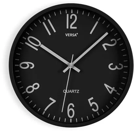 Versa Raven Reloj de Pared Nuevo Mecanismo Y Calidad Mejorada silencioso y Decorativo, para Cocina, Salón o Comedor - Fácil de Leer, Medidas (Al x L x An) 30 x 4,3 x 30 cm, Polipropileno, Color Negro