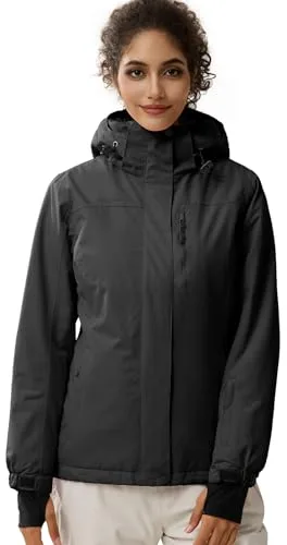 FREE SOLDIER Chaqueta de Esquí Impermeable para Mujer Forrada de Forro Polar Abrigada Invierno Lluvia con Capucha Costuras Completamente Selladas,(Negro,L)