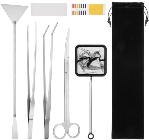 Flintronic Kit Herramientas de Acuario, 7 PCS Juego de Herramientas para Acuario de Acero Inoxidable, Aquarium Aquascaping Kit Espátula Alicates Tijeras Pinzas, con Bolsas de Almacenamiento