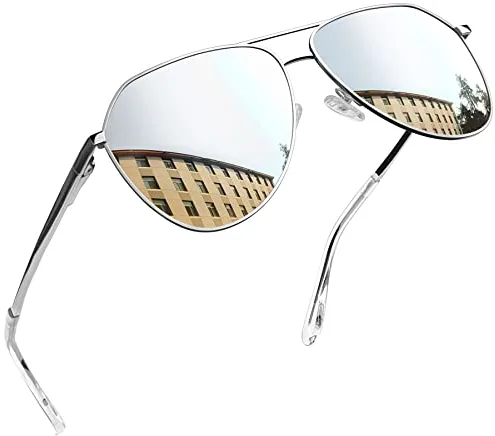 Joopin Gafas de Sol Hombre Polarizadas Grandes Espejo Plateado Gafas Sol Mujer Metálicas Platas Estilo Clásico Vintage Protección UV para Conducir Playa Golf