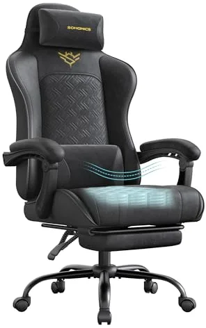 SONGMICS Silla Gaming, Silla Ergonómica de Escritorio, con Resortes, Reposapiés y Reposabrazos, Negro Tinta OBG079B01