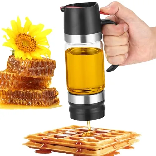 Yoxovo Tarro de miel antigoteo con mango, dispensador de cristal a prueba de goteo, soporte para dispensador de jarabe de vidrio para café o té, ideal