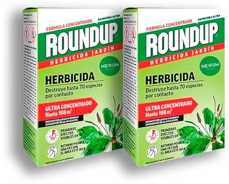 PACK x2 ROUNDUP Herbicida para todo tipo de malas hierbas cubre hasta 108 m2 | 2 Envases de 250ml | Formula Concentrada | Efectos en 1 hora | Elimina hasta 70 especies de hierbas/musgo | Nexum Market