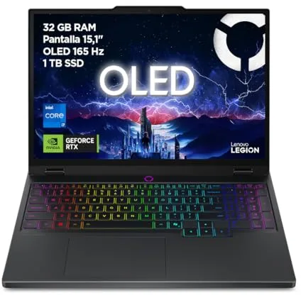 Lenovo Legion 5 Gen 10 – Ordenador Portátil Gaming IA 15.1" WQXGA OLED (Intel Core i7-13650HX, NVIDIA GeForce RTX 5070, 32 GB RAM, 1TB SSD, Wi-Fi 7, Sin Sistema Operativo) Teclado RGB Español - Negro