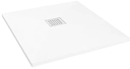 Nebadoon | Plato de Ducha Napoles 80x90 cm - Blanco RAL 9003 - Plato Ducha Resina Antideslizante C3 - Resistente y Aligerado - Capa de Gel Coat Antibacteriano - Incluye Rejilla Acero y Válvula