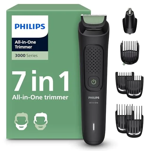 Philips Recortadora Todo En Uno series 3000, Kit 7 en 1, Afeitadora y cortapelos Hombre para Rostro y Pelo, Barba, Cuchillas Autoafilables suaves con la piel, 10 longitudes, MG3930/15