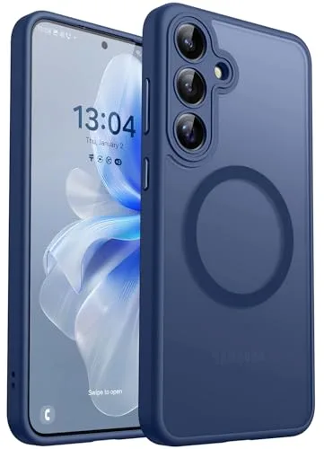 CANSHN Funda Magnética para Samsung Galaxy S24(6.2 Pulgadas),[Protección Total de La Cámara] Carcasa Fondo Mate Translúcido,Azul Oscuro