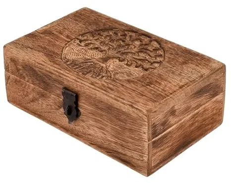ANCLLO Joyero de Madera Hecho a Mano con Tallado del árbol de la Vida. Caja de Regalo de Madera para Guardar Relojes, Anillos y Pendientes.