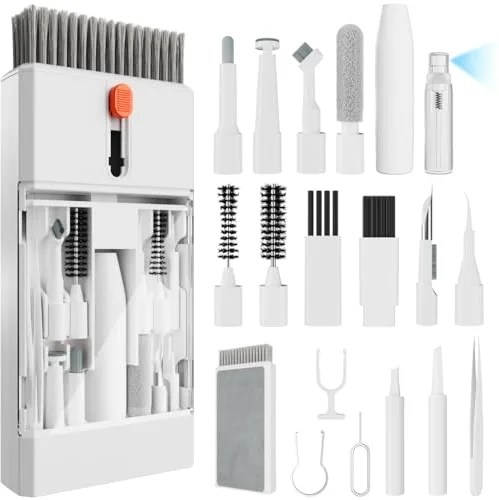22 en 1 Kit Portátil de Limpieza Electrónica, Electight Limpieza PC Multifuncional con Extractor de Teclas para Limpieza de Electrónicos, para Laptop, Airpods, Teclados (Blanco)