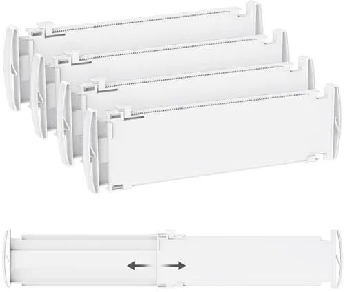 Lifewit Separadores de Cajones para Altura 10 cm, Ancho 35-55cm Divisores Ajustables para Armarios de Ropa, Organizador Plastico para Vestidores, Cocina, Baño, Tocadores y Escritorios, Juego de 4