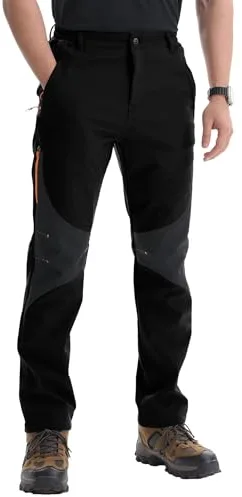PrimeCrest Pantalon Trekking Hombre Montaña Impermeables Termico Pantalones Invierno Snowboard Nieve Senderismo Pantalon Caza Esqui Negro 36