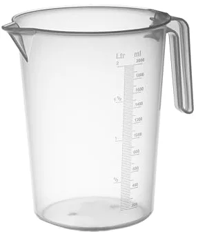 PIAZZA - Jarra graduada profesional de plástico con mango abierto, capacidad 2L, jarra para agua y líquidos alimentarios - Medidor graduado para pesar alimentos con báscula de cocina, fabricada en