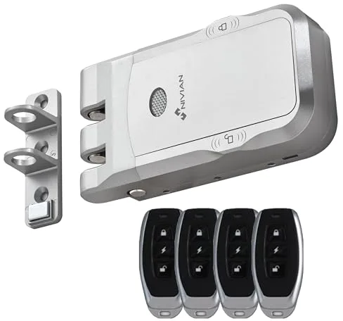 Nivian Cerrojo Invisible Electrónico Inalámbrico – Cerradura Antivandálica por Radiofrecuencia con Mandos a Distancia, Doble Motor, Apertura y cierre desde Interior y Exterior (Sin App)
