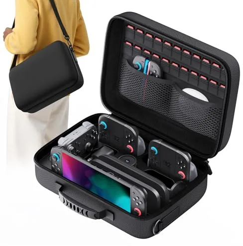 Lmcpa Funda para Nintendo Switch 2,Funda Protectora Dura de Viaje Rígida Todo en uno Grande,Estuche Rígida Portátil con Protección 22 Ranuras para Juegos para Switch 2 Accesorios,Negro
