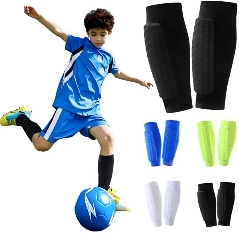 Shyllin 1 Par de Espinilleras Fútbol Niño, Transpirables y Antigolpes para Niños y Niñas, Ideales para Fútbol, Baloncesto, Ciclismo y Senderismo (Negro, L)
