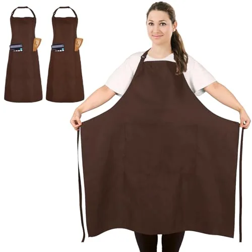 FunChaos 2 Pcs Grande Talla Delantales de Chef, Café Delantal, Unisex Delantales con 2 Bolsillos para Cocinar, BBQ, Trabajo, Profesional Delantal para Camarero, Pintor (Grande Tamaño)